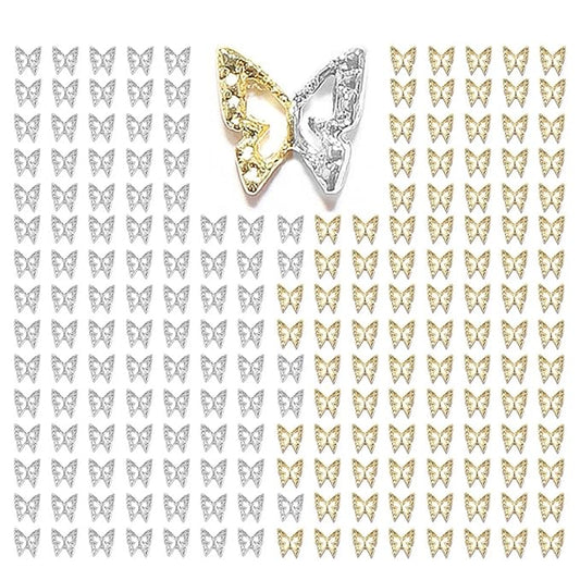 180pcs 3D Butterfly Nail Charms - Golden & Silver Butterflies, Alloy Studs for Acrylic Nails, DIY Crafts