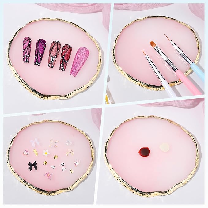 FANDAMEI Nail Art Brushes, 6PCS Nail Brushes for Nail Art, 1PCS Resin Nail Art Palette, 1PCS Nail Clean Up Brushes, 5PCS Dotting Pen Nail Design Tools Kit, Nail Polish Mixing Palette Nail Art Tools