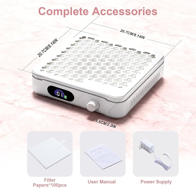Nail Dust Collector with 10 Speed Settings, Powerful Suction Nail Vacuum, Nail Fan Dust Collector for Beginner, Dust Collector Nail Tech for Acrylic Nail Polishing Manicure Salon Home (White)