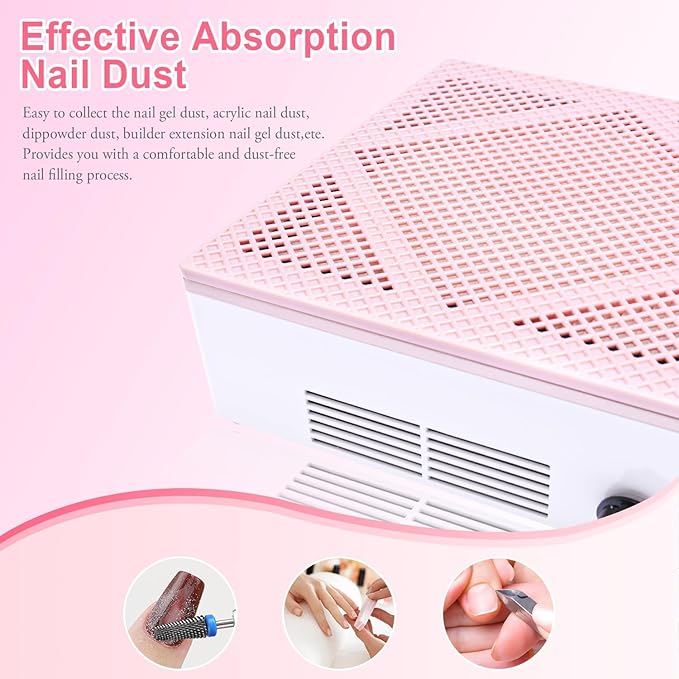 Nail Dust Collector LEDSUUEI: 80W Vacuum Fan Vent Dust Collector Nail Tech with Reusable Filter Adjustable Nail Vacuum Dust Collector Electric Dust Suction Machine, Acrylic Gel Nail Polishing Removal