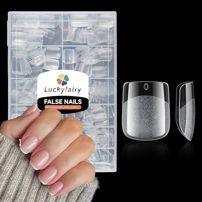 Extra Short Square Fake Nails, Soft Gel Pre-Shaped Acrylic XS Short Square Nail Tips, Half Matte Full Cover Clear Press on Flase Nail Tips for Nail Extension Home DIY 240pcs/12 Sizes