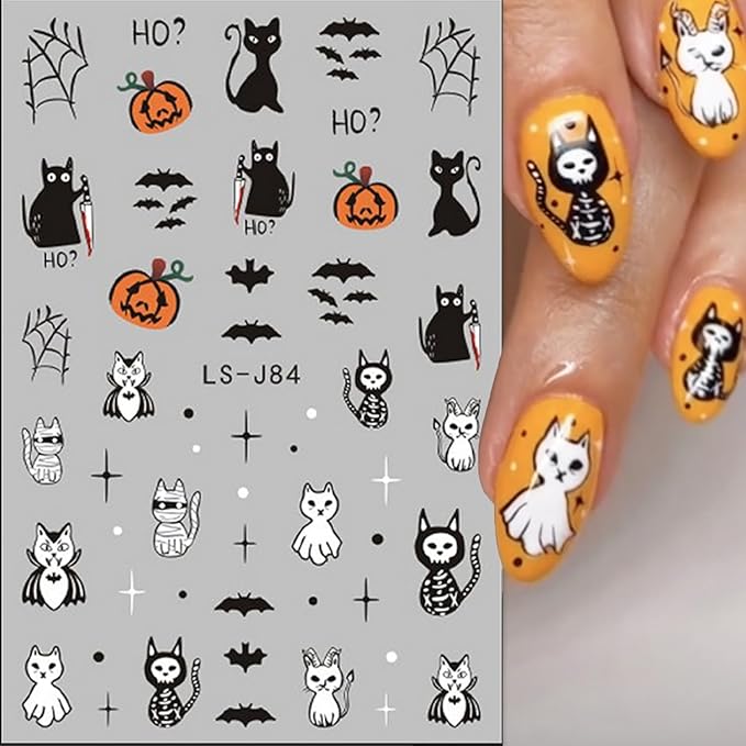 12sheet Halloween Nail Art Stickers Decals Cute Ghost Pumpkin Nail Stickers for Nail Art with Mummy Spider Web Cat Bat Design Nail Stickers 3D Self-Adhesive Nails Supplies for Women Manicure Decor