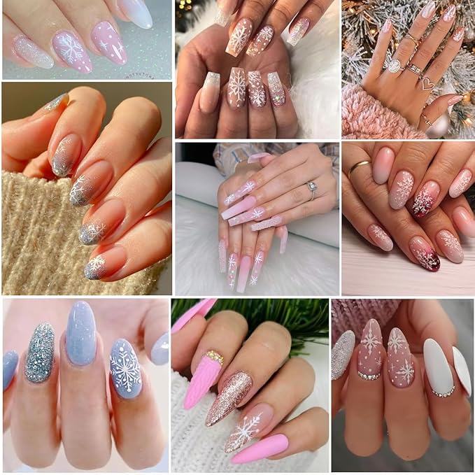 30 Sheets Christmas Snowflakes Nail Art Stickers for Nails Kit White Snowflakes Winter Nail Stickers Snowmen Santa Claus Elk Snow Design Xmas Holiday Nail Art Supplies for Women Girls Manicure