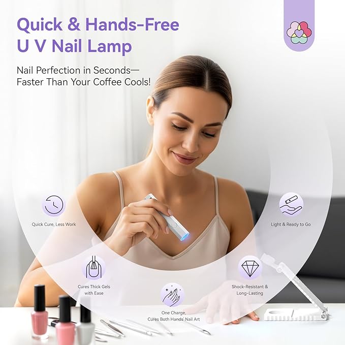 SAVILAND Essentials Hands-Free UV Nail Lamp with Stand: Flash Cure Lamp with 20s/60s Countdown Timer LCD Display 200 mAh Rechargeable LED Nail Light for Gel Nails Polish Rhinestone Decoration DIY Home