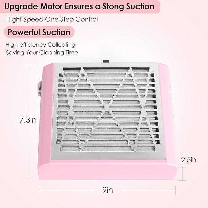 Nail Vacuum Dust Collector for Nails Pink Nail Dust Collector Vacuum, Nail Duster Collector Fan for Nails Dust Collector Acrylic Nails with a Brush for Manicure Salon