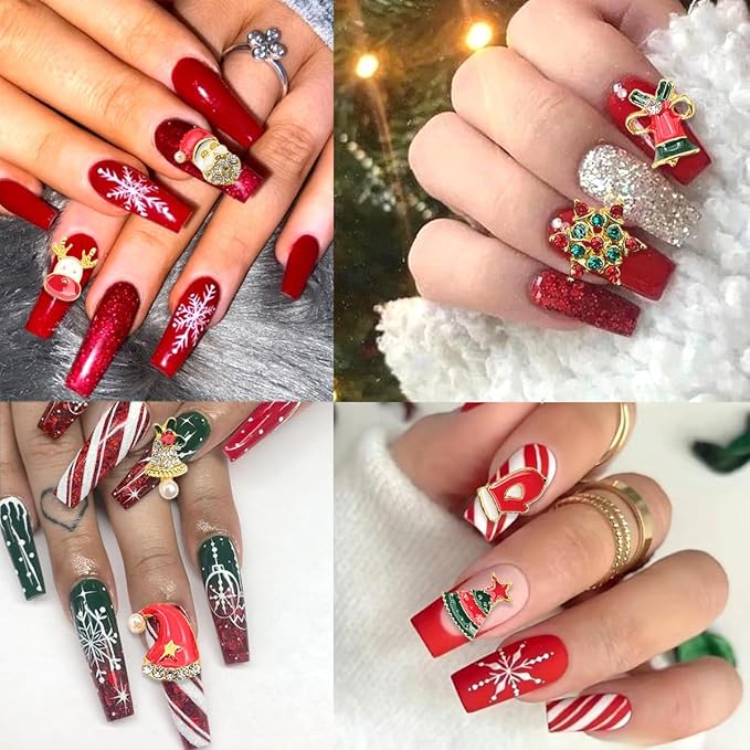 12 Pcs Colorful Christmas Nail Charms Glitter 3D Alloy Snowman Snowflake Reindeer Bell Nail Art Charms Metal Diamonds Nail Rhinestones Crystals Nail Gems Winter Xmas Gift Nail Supplies for Women DIY