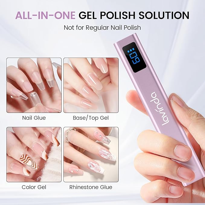 Lavinda Handheld UV Light for Gel Nails with Stand, Mini Nail Lamp with LCD Display, Portable Cordless Rechargeable UV Led Nail Lamp Nail Dryer for Fast Curing Gel Polish for Home DIY Manicure