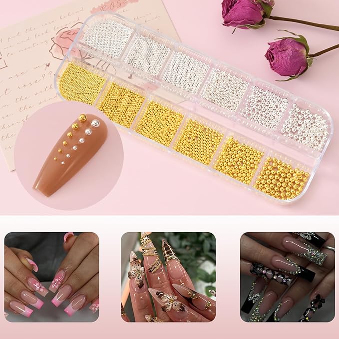 3 Boxes Nail Charms and Gems Nail Art Charms Charms for Nails Design Rhinestones for Nails Caviar Beads Pearls