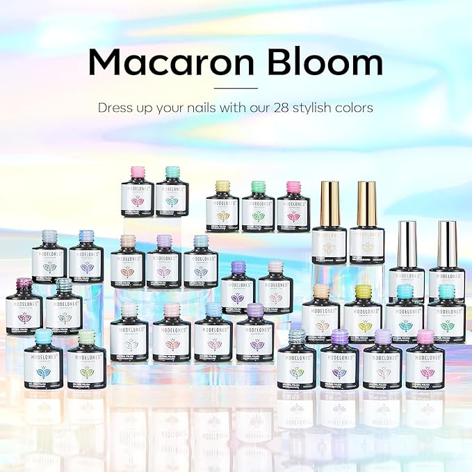 modelones 32 PCS Summer Gel Nail Polish Set, 28 Colors Pastel Gel Polish with No Wipe Base Coat, Glitter & Glossy & Matte Top Coat Maracon Colors Soak Off LED Nail Art Kit