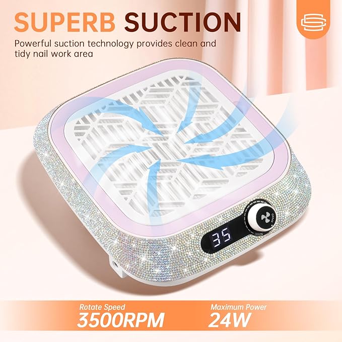Cordless Nail Dust Collector,Rechargeable Dust Collector Nail Tech with Reusable Filter,Compact Vacuum Fan Dust Collector Manicure Pedicure Tool for Acrylic Nail Polishing,Salon&Home