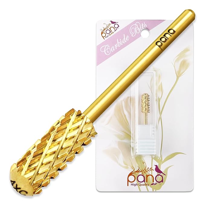 PANA 3/32" Small Barrel Smooth Top Carbide Naill Drill Bit for Manicure Pedicure Tools (Gold, 4X Coarse)