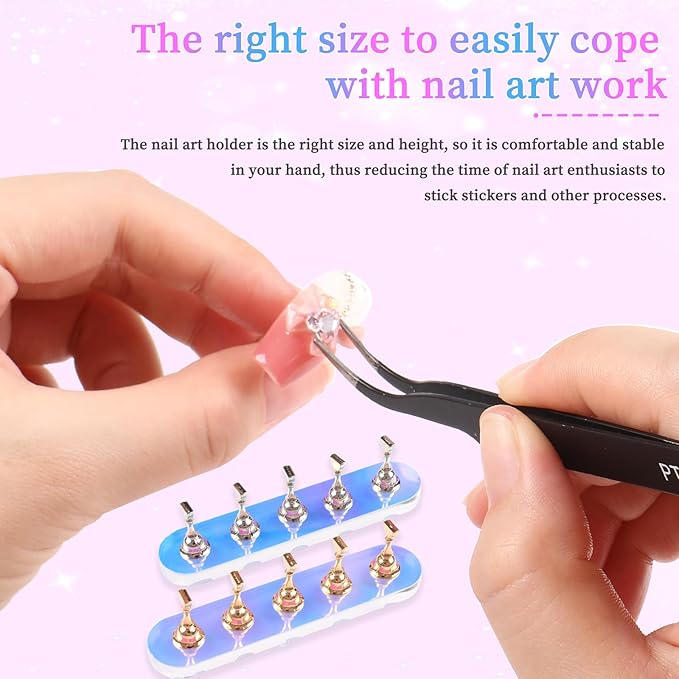 ANGNYA Nail Stand for Press on, 2 Set Aurora Nail Holder for Painting Nails Press on Nail Stands with 96 Pcs Reusable Sticky Putty for Nail Art Display Home & Salon Use