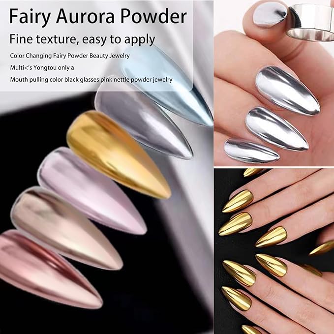 Nail Chrome Powder - 12 Colors Aurora Nail Powder Mirror Luster Effect Charm for Gel & Acrylic Nails