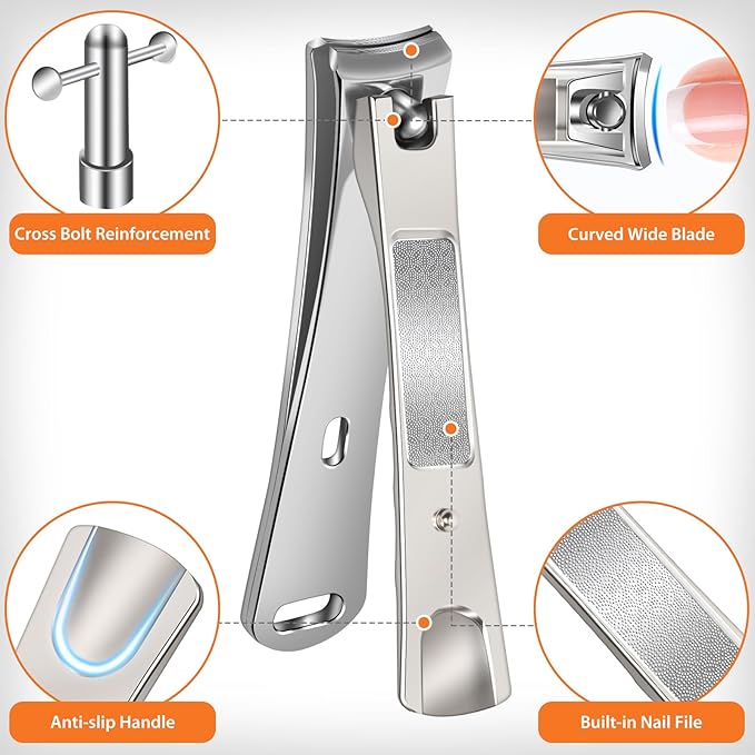 Nail Clippers for Men Thick Nails, Large Toenail Clippers for Seniors Thick Toenails with Wide Opening, Ultra Sharp Anti Splash Fingernail Clipper Cutter Long Handle with Catcher
