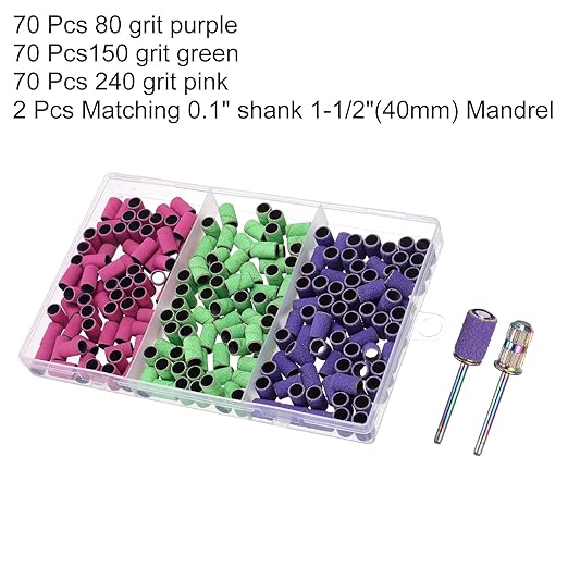 HARFINGTON 212pcs Small Sanding Bands 80/150/240 Grit for Nail Drill Bits Mini Sanding Band with 2.35mm Mandrel for Nails Gel Manicures