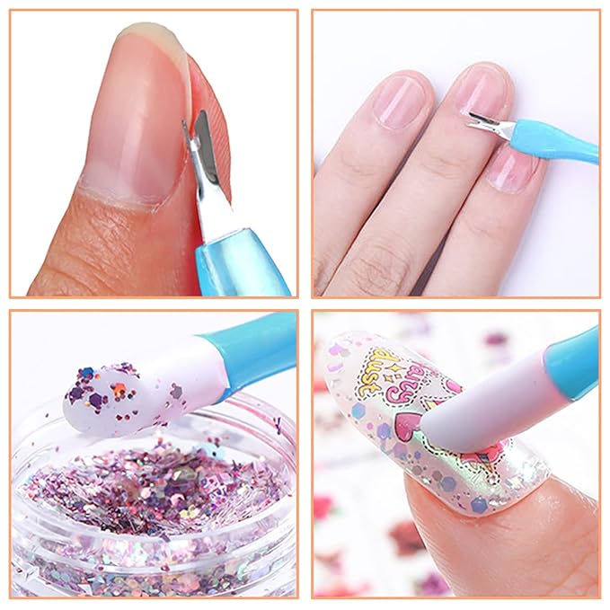 Allstarry 30 Pieces Nail Cuticle Trimmer Remover Rubber Nail Cleaner Plastic Handle Cuticle Pusher Double Head Dead Skin Cuticle Knife Removal Fork Nail art Tools for Girls Women and Men - Blue