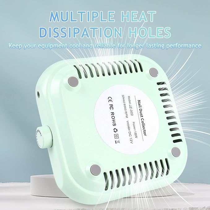 Mini Nail Dust Collector, Compact Nail Vacuum Fan Dust Collector for Beginner with 30PCS Filter Pads, Powerful Dust Suction Machine for Acrylic Nail Polishing Salon Home, Plug-in (Green)