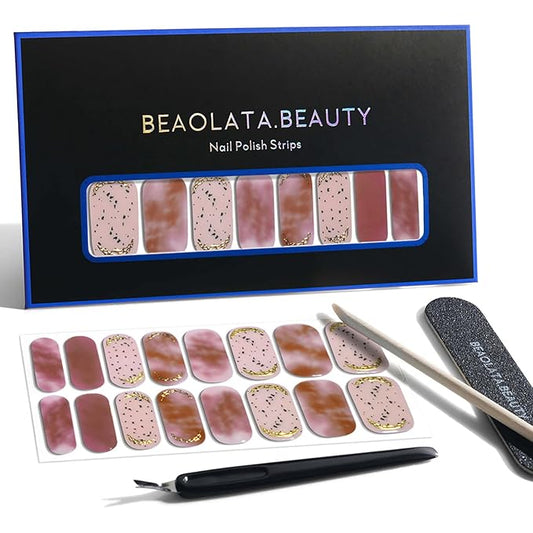 Nail Polish Strips, 32PCS Salon Quality Wraps, Long Lasting Gel Nail Stickers for Women Easy Apply& Remove (Red Agate)