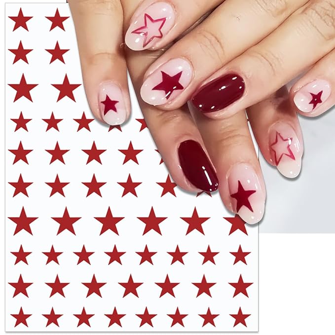 4th of July Nail Stickers, Laser Bright Red Blue White Star for Independence Day Patriotic Nail Decals, 3D Design Self-Adhesive USA Flag Glitter Star Nail Art (6 Sheets)
