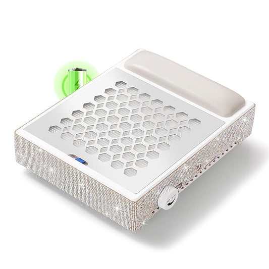 Cordless Nail Dust Collector, Brushless Turbo Fan Dust Collector Nail Tech with 30pcs Cotton Filter,Rechargeable Dust Suction Machine for Acrylic Gel Polish Manicure at Salon&Home