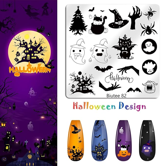 Biutee Nail Stamping Plate 15PCS Nail Stamper Kit Nail Art Stamping Plates Set with Nail Stamper, Scraper & Storage Bag, Nail Stamping Kit Star Bowknot Love Butterfly Leaf Halloween Design Template