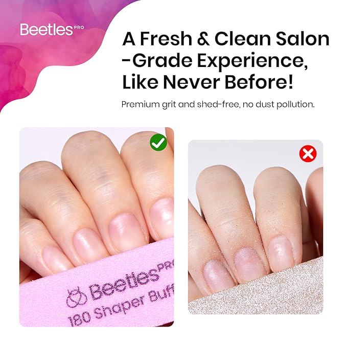 Beetles 10Pcs Nail Buffer Block for Acrylic and Natural Nails, Fine Grit 4 Sided 180 Finishing Buffers for Acrylic Nails Gel Polish Professional Manicure File Blocks Set Nails Manicure Tools Pink