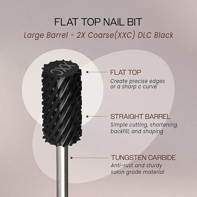 PANA Professional 3/32" Shank Size - Flat Top Large Barrel Carbide Bit - Nail Drill Bit for Dremel Machine (Silver, Gold, DLC Black) (2X Coarse, DLC Black)
