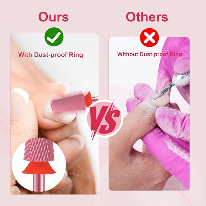 3/32" Large Tapered Smooth Top Bit Tungsten Carbide Nail Drill Bit Safety Bit for Gel & Acrylic Removal, 2- Way Rotating Efile Tip, Salon Electric File Accessory (F Girt, Rose Red)