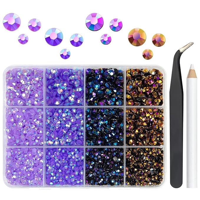 Purple Jelly Resin Rhinestones Bulk 3mm 4mm 5mm Flatback Light Purple Stones for Crafting Colorful AB Non-Hotfix Dark Purple Resin Gems Diamonds for Crafts DIY Tumblers Nails Eyes Face Makeup