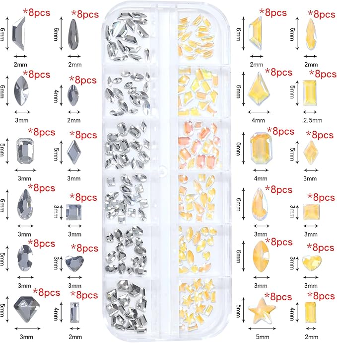 HNUIX Nail Rhinestones for Nails - 3D Multi Shapes, Flat Back, Small Nail Gems, Crystal & Aurora Nail Diamonds, with Kit, for Nail Art, DIY Decor