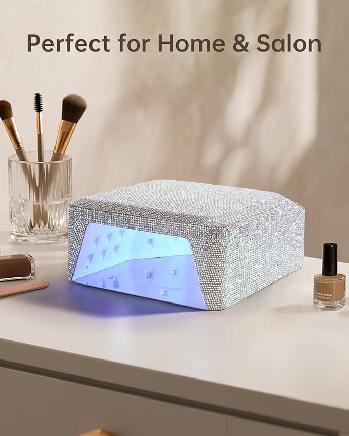 UV Nail Lamp, Rechargeable LED Nail Lamp Sparkly Gel Polish Light 4 Timer Setting Professional Quick Dry Curing Lamp with Display Auto Sensor for Salon & Home