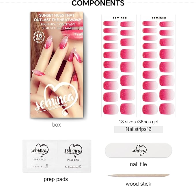 Semi Cured Gel Nail Strips-Salon Quality Work Nails Trendy Coffee Colors Long Lasting, Easy On & Off Gel Nail Wraps,Works with Any UV/LED Lamps(Rose Gradient)