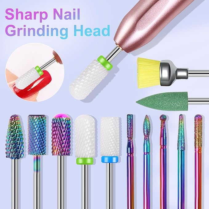 12Pcs Nail Drill Bits 3/32" Electric Manicure Nail File Bits Set for Acrylic Gel Nail Manicure Pedicure Remover Tools for Home Salon