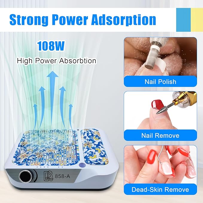 Nail Dust Collector,180W Power Suction, Dust Vacuum Fan Extractor with Reusable Filter for Nail Tech, Acrylic Gel Polish Manicure Pedicure Tool, Salon & Home,Blue