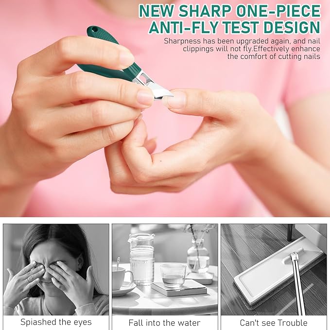 Eagle Beak Beveled Nail Clippers, Wide Jaw Opening Anti-Splash Slanted Nail Clipper Set, Eagle Beak Angled Nail Clippers 3-Piece Set, for Thick and Ingrown Nails (Green)