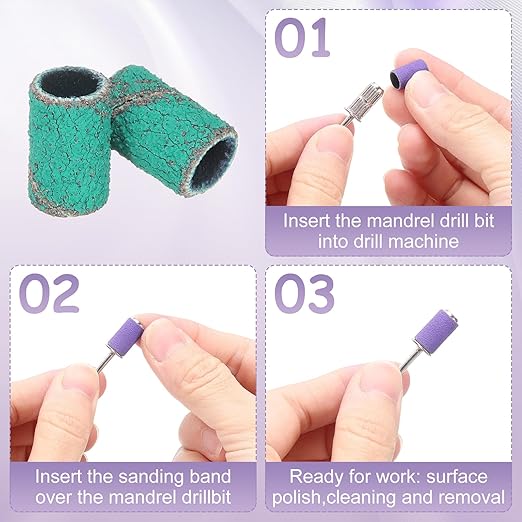 HARFINGTON 76pcs Small Sanding Bands 80/120/180 Grit for Nail Drill Bits Mini Sanding Band with 2.35mm Mandrel for Nails Gel Manicures Green