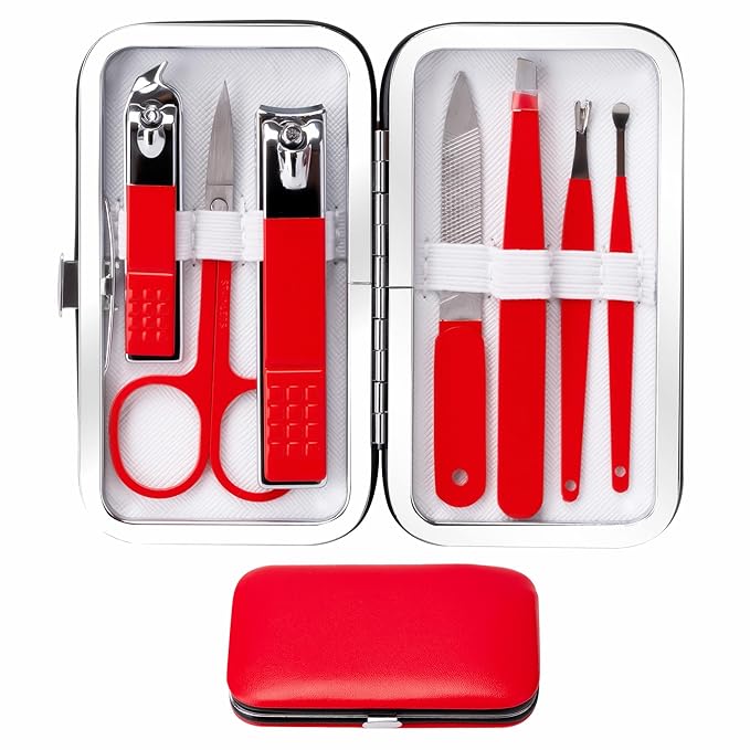 Manicure Set Nail Clipper Set Women Men Stainless Steel Toe Finger Nail Clippers Kit Personal Care Tools with Portable Travel Case Manicure Tools Grooming Kit for Women Men Friends(Red)