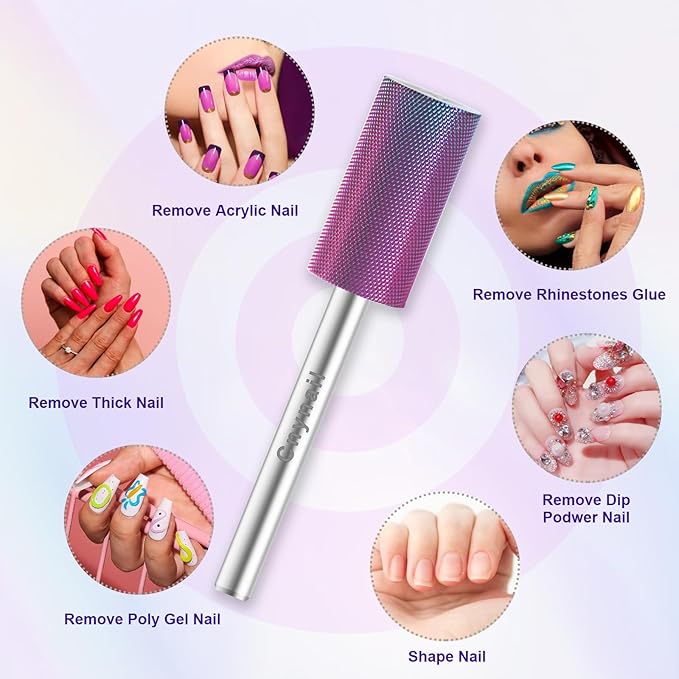 3/32" Large Barrel Bit Tungsten Carbide Nail Drill Bit Safety Bit for Gel & Acrylic Removal, 2- Way Rotating Efile Tip, Salon Electric File Accessory (XXF Girt, Purple)