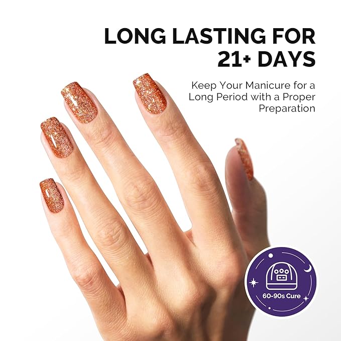 MelodySusie Galaliver Glitter Gel Nail Polish, 15ML Sparkly Shimmer Gel Polish Soak Off UV LED Cured Long Lasting Gift for Women DIY Nail Design Nail Art Manicure Happy Orange X13