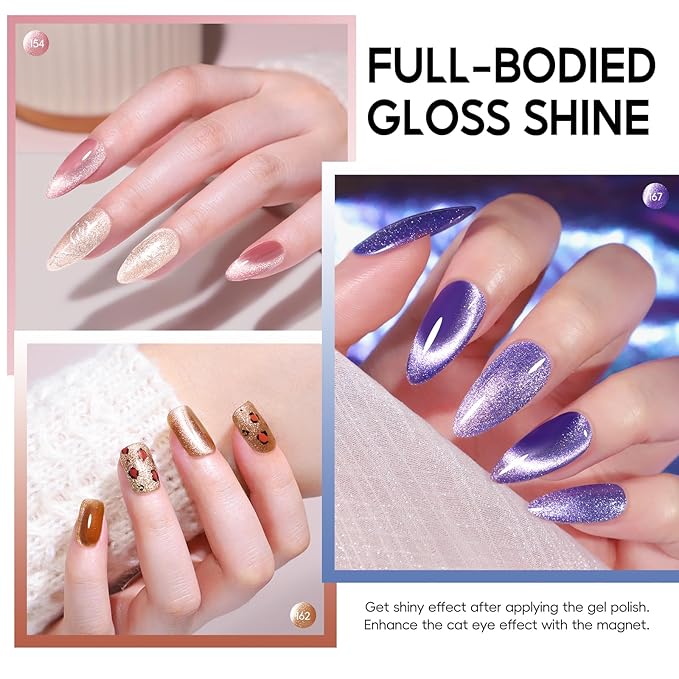 PEACECOLOR Cat Eye Gel Nail Polish Set, Blue Green Purple Red Neon 6 Colors Magnetic Jelly Gel Polish Colors Women Home Salon DIY Nail Art Design