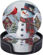 Christmas Snowman Red Bird Coasters by KiuLoam
