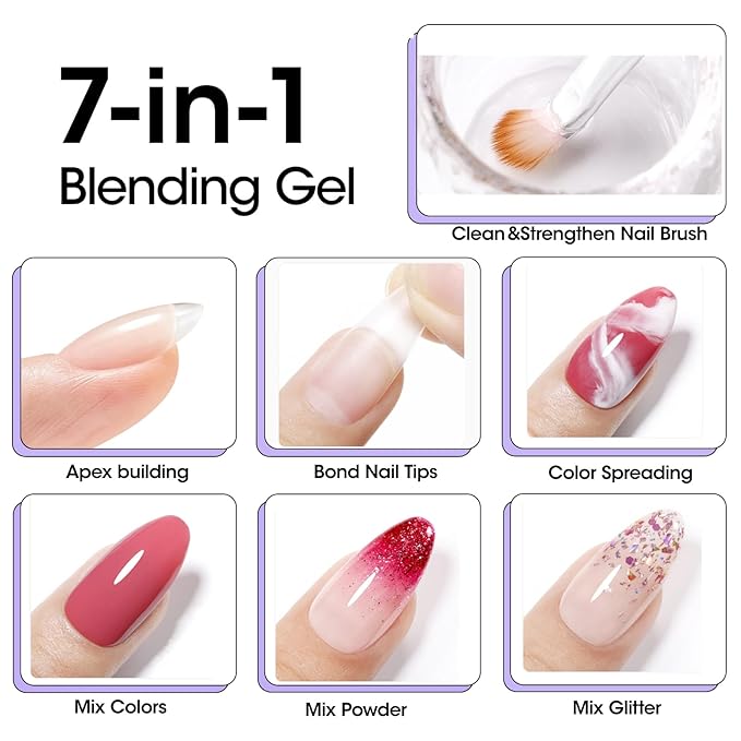 Gellen 7 in 1 Multifunctional Blending Gel in a Bottle - Blooming Gel, Nail Glue, Nail Strengthener, Home Salon DIY Manicure for Women Girls