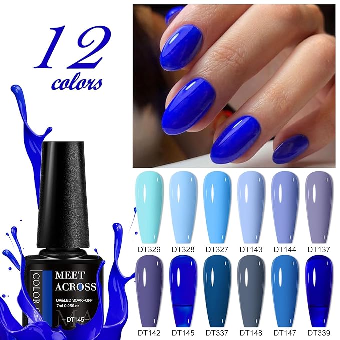MEET ACROSS 12PCS Gel Nail Polish Set, 12 Colors Gel Nail Kit Art Design Soak Off UV LED,Nail Art Design Gifts for Women (SET-3, 12PCS)