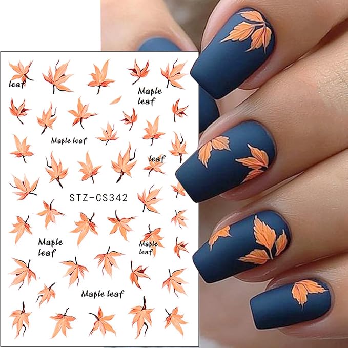 6 Sheets Fall Nail Art Stickers Thanksgiving Day Nails Decals 3D Self Adhesive Maple Leaf Nail Stickers Cute Fox Pumpkin Maple Leaves Design Fall Nails Supplies for Women Autumn DIY Manicure Decor