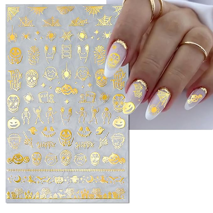 TailaiMei 12 Sheets Halloween Nail Stickers, Laser Self-Adhesive Nail Art Decals for DIY Glitter Nail Decorations (5 Colors)