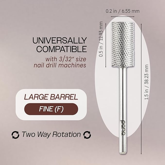 PANA Professional 3/32" Shank Size - Flat Top Large Barrel Silver Carbide Bit - Fine Grit - Nail Drill Bit for Dremel Machine