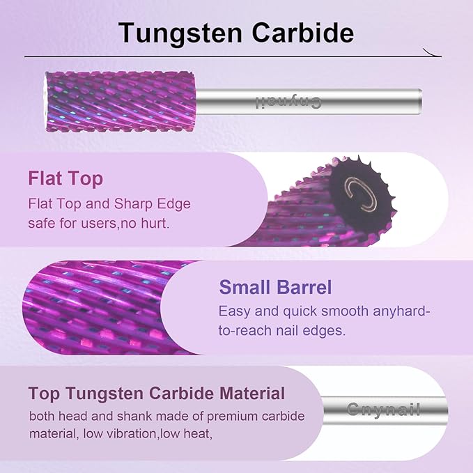 3/32" Small 5.35MM Barrel Bit Tungsten Carbide Nail Drill Bit Safety Bit for Gel & Acrylic Removal, 2- Way Rotating Efile Tip, Salon Electric File Accessory (C Girt, Purple)