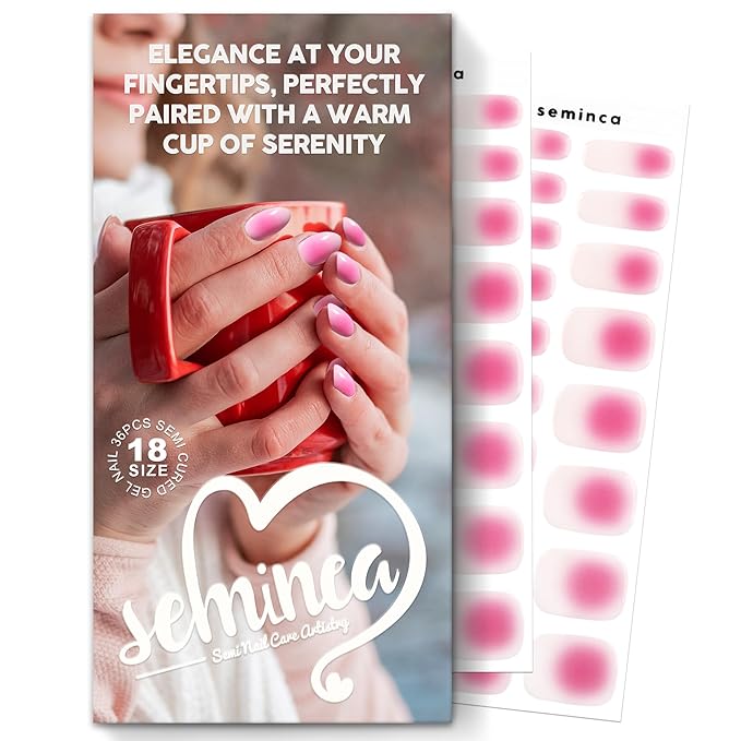 Semi Cured Gel Nail Strips-Blush Pink Ombre Nail Stickers for Romantic & Bridal Audiences Salon Quality Easy Apply and Peel Off Works with Any UV/LED Lamps(Pink Halo)