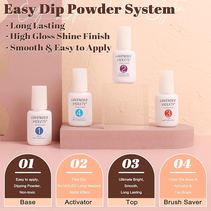 Lavender Violets 22 Pcs Dip Powder Nail Kit Starter - 16 Colors Nude Pinkish Brown Skin Tone with Base Top Coat, Activator, Brush Saver, Nail Buffer and Powder Brush M960B