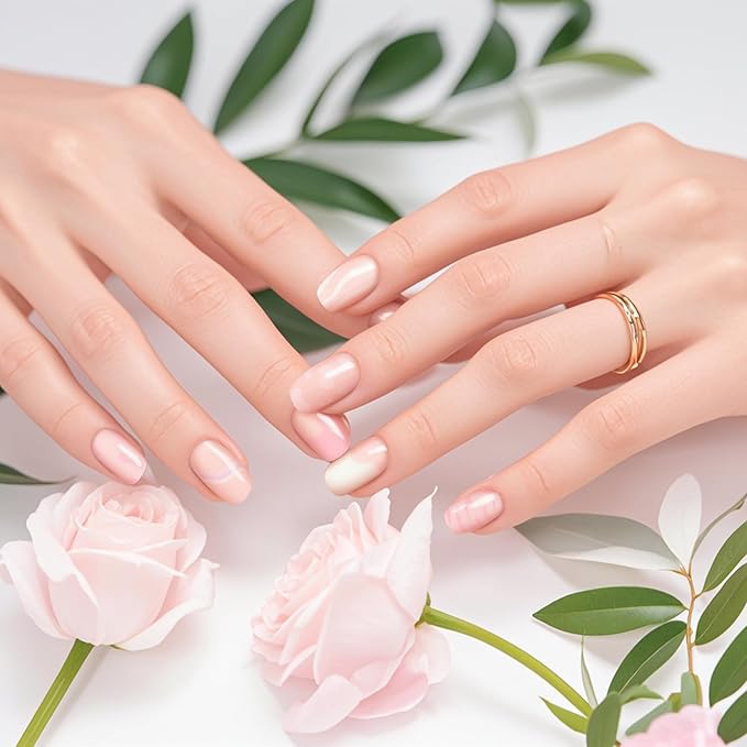 Semi Cured Gel Nail Strips-Salon Quality Semi-Cured Gel Press On Nails Stickers Natural Looking False Nails for Daily Use & Homemakers Long Lasting,Easy On & Off (Whisper Haze)